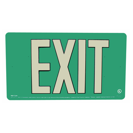 Safe-T-Nose Glow-In-The-Dark Exit Sign, Single Sided, 50' Visib., Green, 9"Hx16"L EUL50G